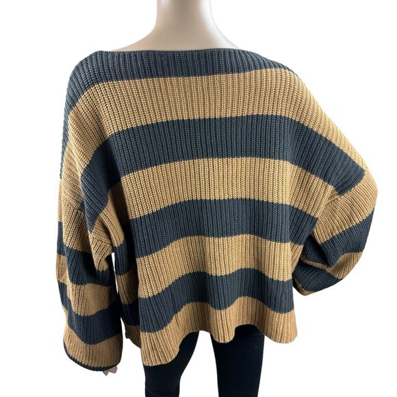 New Fantastic Fawn Women Brown Black Stripes Knitted Pullover Cropped Sweater M - Picture 4 of 5
